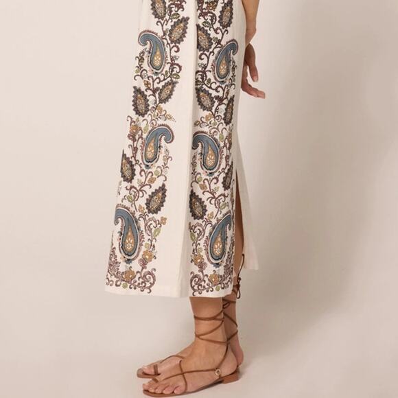 Cleobella Jolene Veneto Paisley Ivory Ankle Midi Linen Dress Boho Indie Cottage - Picture 16 of 16
